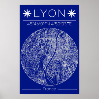 Lyon Blueprint City Map Poster Minimal Wall Art
