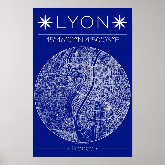 Lyon Blueprint City Map Poster Minimal Wall Art (Front)