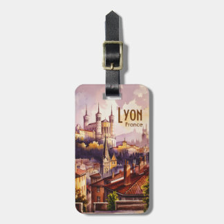 Lyon Church France Travel Watercolor City Vintage Luggage Tag