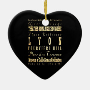 Lyon City of France Typography Art Ceramic Tree Decoration