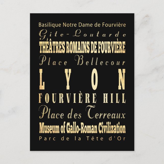 Lyon City of France Typography Art Postcard (Front)