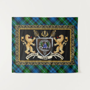 Lyon Clan Badge & Motto w/Lions  Tapestry