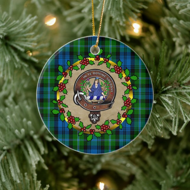 Lyon Clan Badge & Tartan Personalised Christmas Ceramic Ornament (Tree)