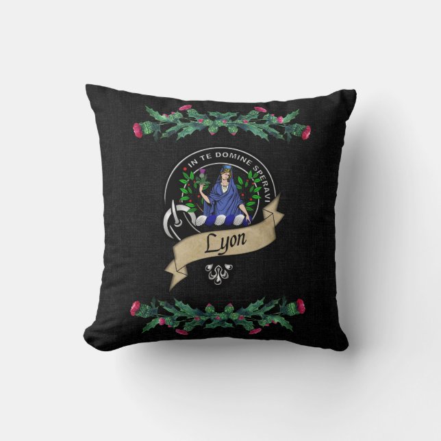 Lyon Clan Badge & Tartan Thistle Cushion (Front)