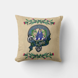 Lyon Clan Badge & Tartan Thistle Throw Pillow