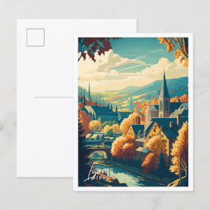 Lyon France Art vintage travel illustration Postcard
