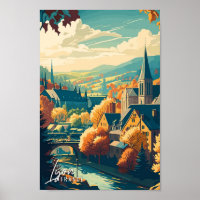 Lyon France Art vintage travel illustration