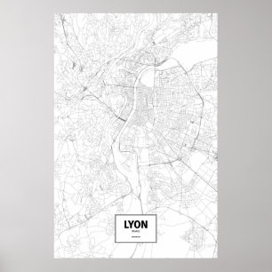 Lyon, France (black on white) Poster
