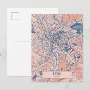 Lyon France Breezy City Map Travel Postcard