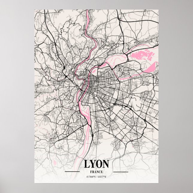 Lyon - France Neapolitan City Map Poster (Front)