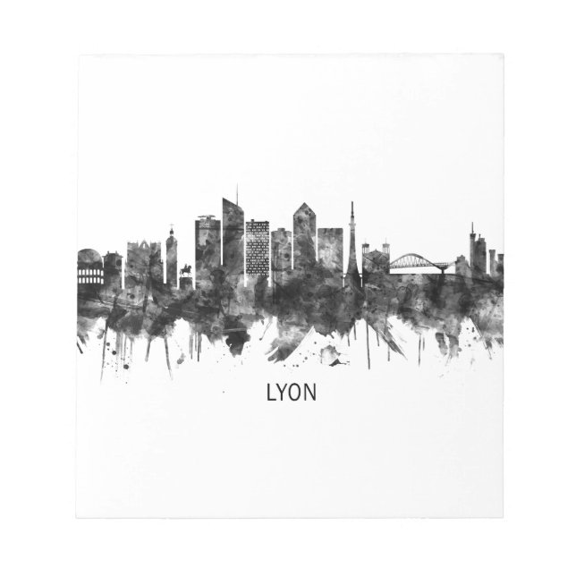 Lyon France Skyline BW Notepad (Front)