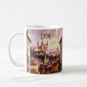 Lyon France Travel Vintage Watercolor Church Coffee Mug