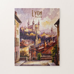 Lyon France Travel Vintage Watercolor Cityscape Jigsaw Puzzle