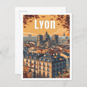 Lyon France Vintage Art Travel Illustration Postcard