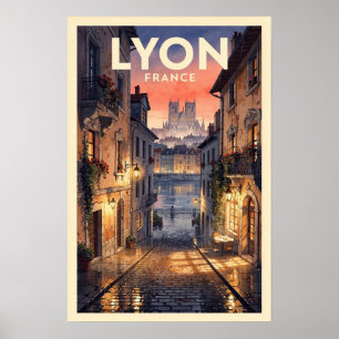 Lyon France Vintage Travel Poster
