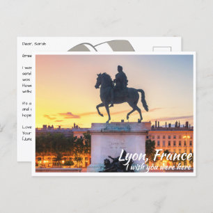 Lyon France with Statue Postcard