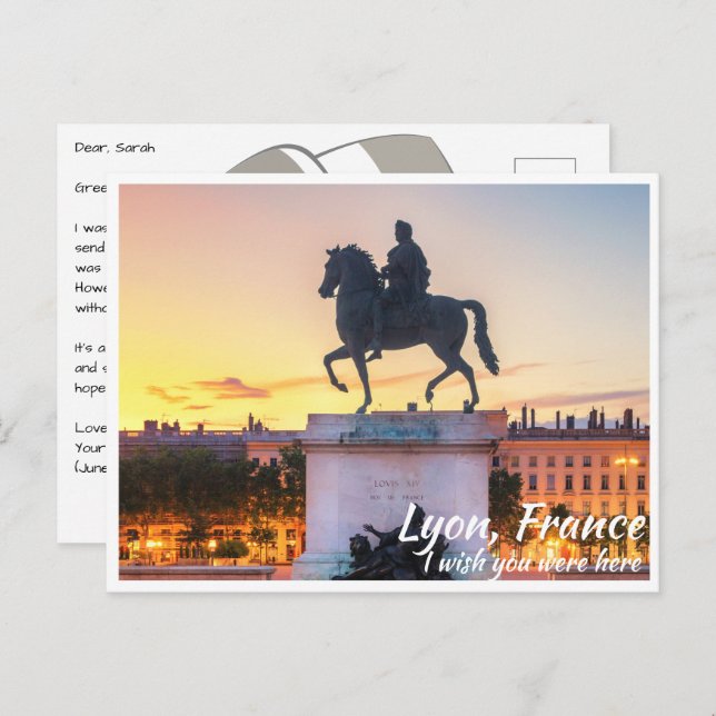 Lyon France with Statue Postcard (Front/Back)