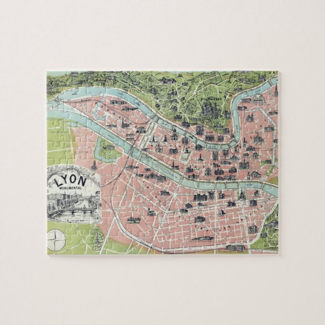 Lyon Monumental Map Garnier Freres Paris 1894 Jigsaw Puzzle (Horizontal)