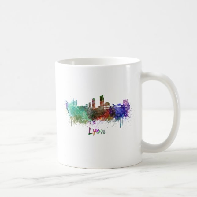 Lyon skyline in watercolor coffee mug (Right)