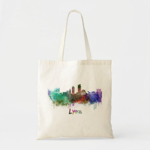 Lyon skyline in watercolor tote bag