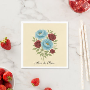 Lyons Blue Peony and Fig Purple Rose Wedding Napkin