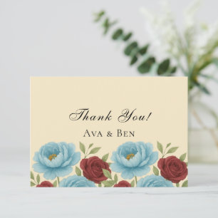 Lyons Blue Peony and Red Roses Wedding  Thank You Card