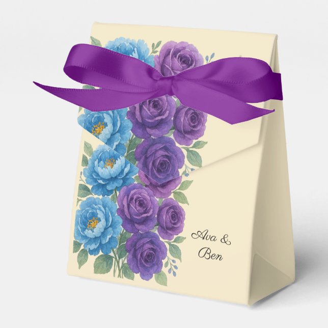 Lyons Blue Peony & Fig Purple Rose Wedding Favour Box (Front Side)