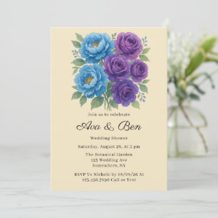 Lyons Blue Peony & Fig Purple Rose Wedding Shower Invitation
