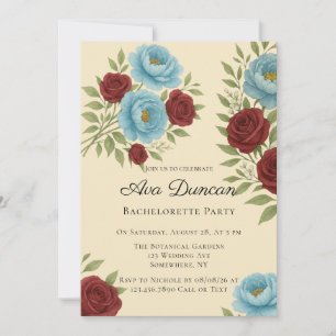 Lyons Blue Peony & Red Roses Bachelorette Party Invitation