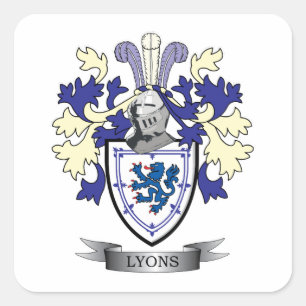 Lyons Family Crest Coat of Arms Square Sticker