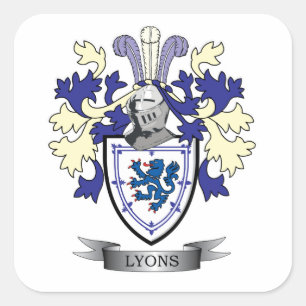 Lyons Family Crest Coat of Arms Square Sticker
