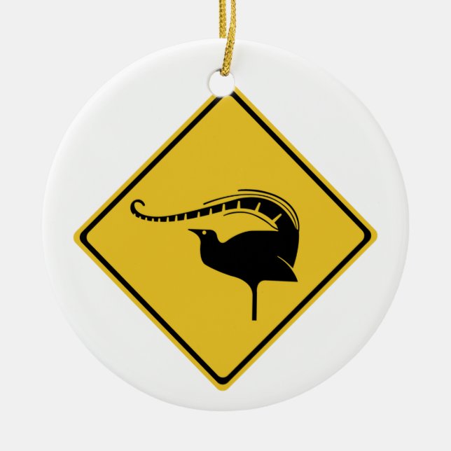 Lyrebird Crossing, Traffic Warning Sign, Australia Ceramic Ornament (Front)