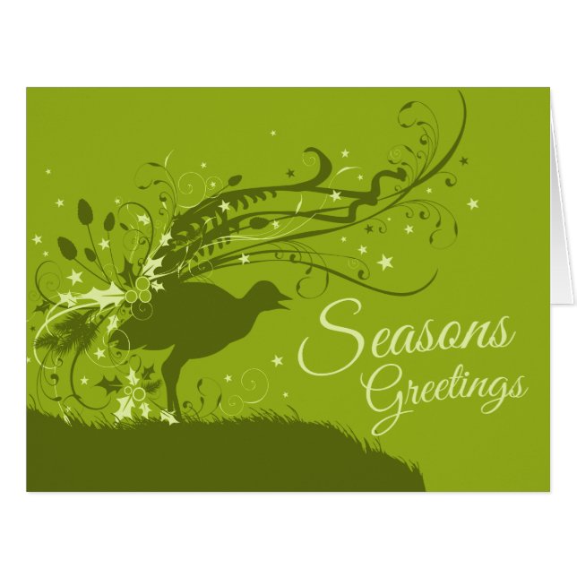 Lyrebird festive green Australian Christmas card (Front Horizontal)