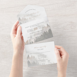 ©Lyrical Pine Forest Woods Autumn Fall Wedding All In One Invitation