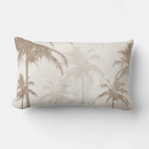 Lyrical Vintage Sepia Tropical Palms Birds Lumbar Cushion
