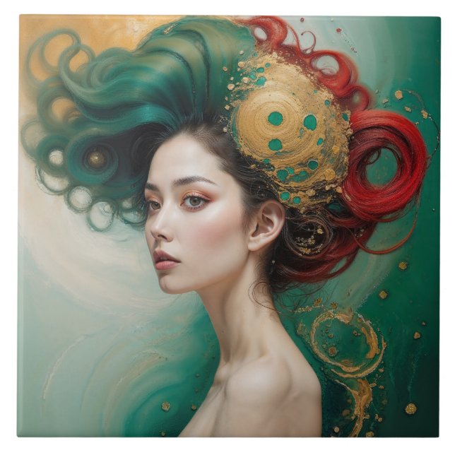 “Lyrielle” - The Green-Gold Empress Ceramic Tile (Front)