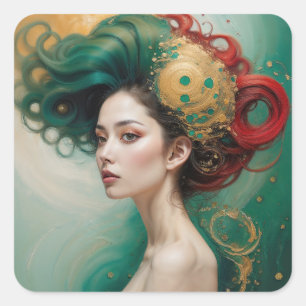 “Lyrielle” - The Green-Gold Empress Square Sticker