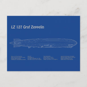 LZ 127 Graf Zeppelin - Airship Blueprint Plans AD Postcard