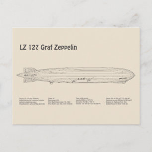 LZ 127 Graf Zeppelin - Airship Blueprint Plans SD Postcard