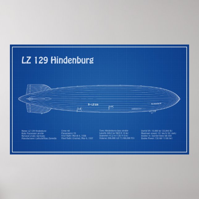 LZ 129 Hindenburg - Airship Blueprint Plans AD Poster (Front)