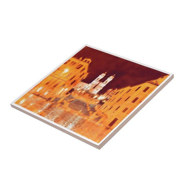 LZO051 PIAZZA DI SPAGNA, ROME by Night, Ceramic Tile (Side)