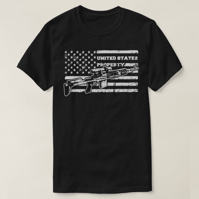 M14 EBR Enhanced Battle Rifle Distressed US Flag  T-Shirt (Design Front)