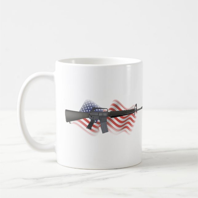 M16 Rifle with US Flag Coffee Mug (Left)