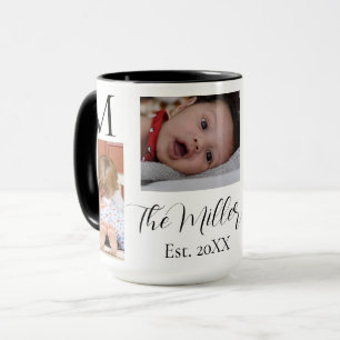 M9odern onogram Family Photo Collage Personalised Mug