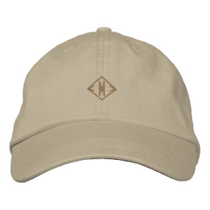 M Alphabet Initial Classic Khaki Trendy Monogram Embroidered Hat