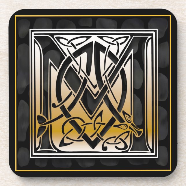 ‘M’ Celtic Black Stone Monogram Coasters (Front)
