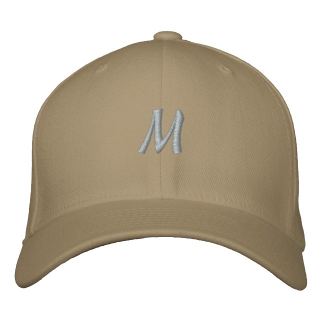 M Character Monogram Initial Flexfit Wool Men's Embroidered Hat (Front)