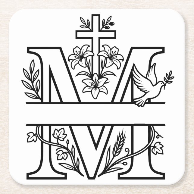 M Christian Monogram  Square Paper Coaster (Front)