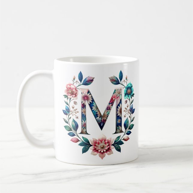 M Coffee Mug – Floral Design for Gifting (Left)