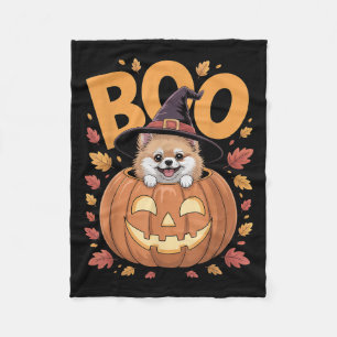 M Costume On Pumpkin Halloween Meranian  Fleece Blanket